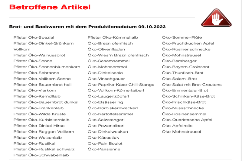 Hofpfisterei startet Rückrufaktion